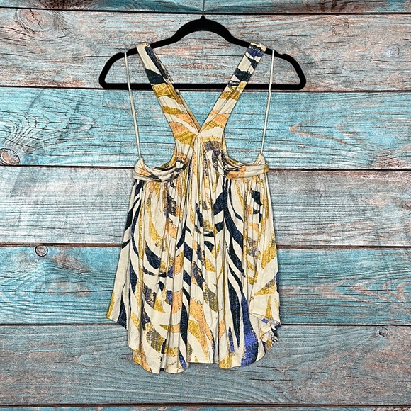 Free People Cross Halter Top Size Small Yellow Blue - Picture 2 of 6